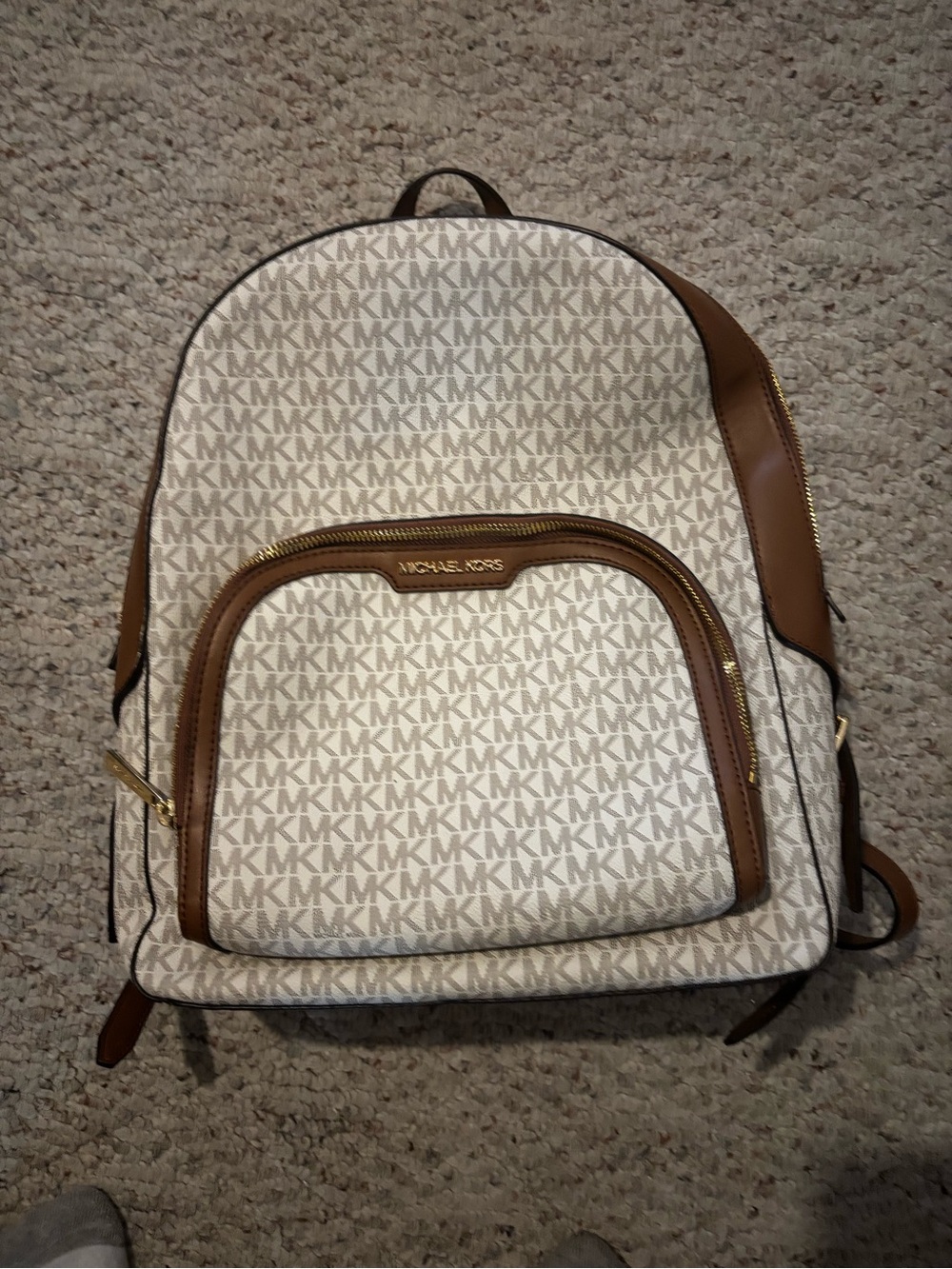 Michael Kors Cream & Brown Logo Backpack